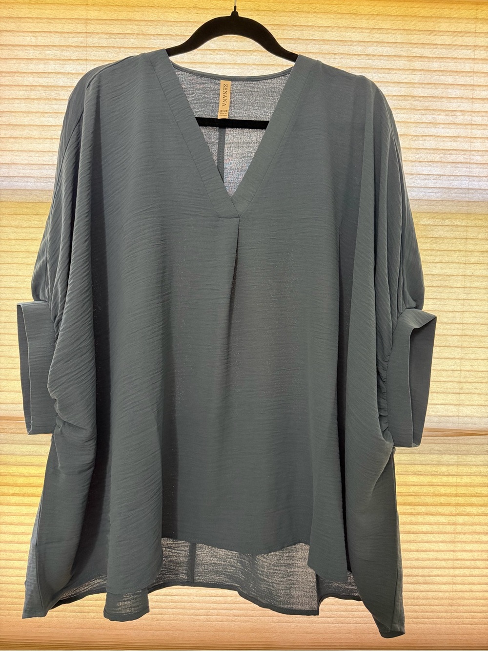 Zenana Outfitters Slate Green V-Neck Tunic Blouse